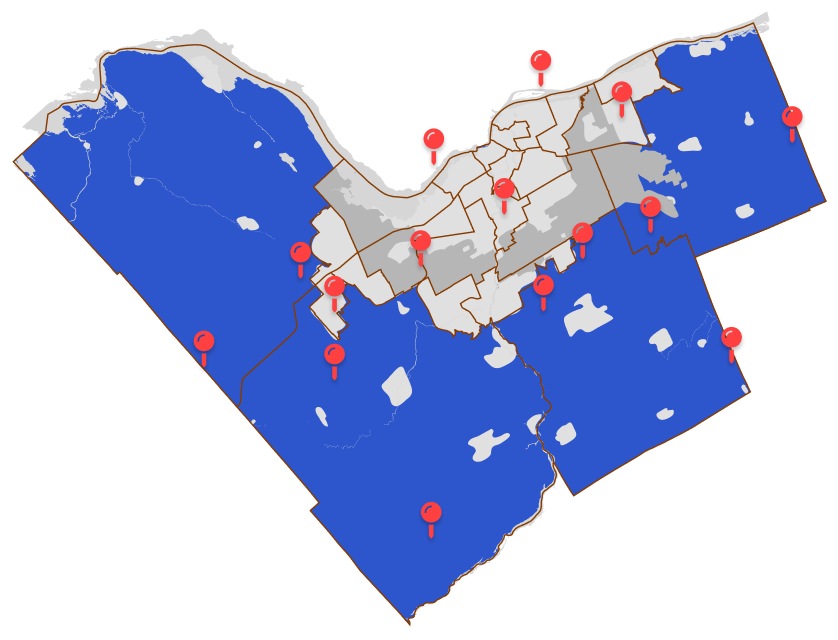 Ottawa HVAC service area map showing Orleans, Kanata, Nepean coverage